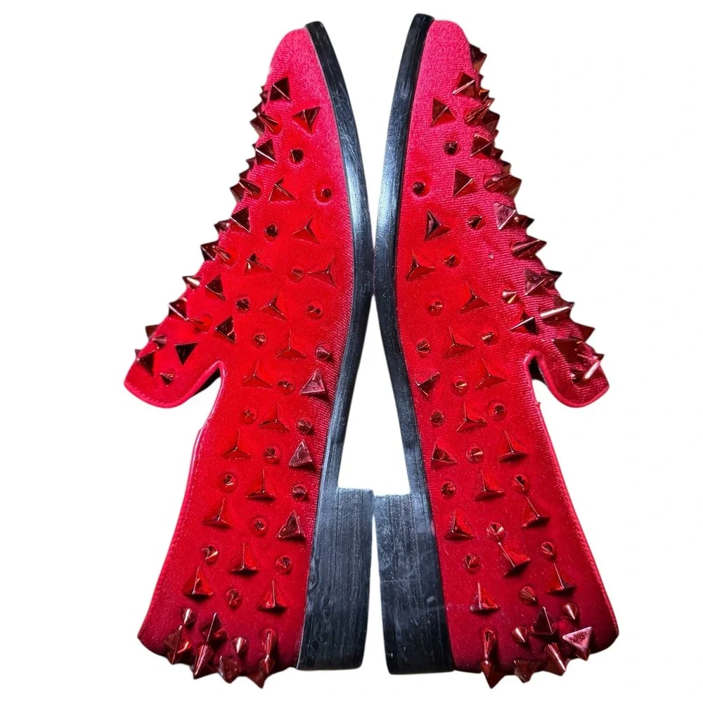 Unbranded Spiked Velvet Loafers Mens 6.5 Red Good Studded Punk Dress Shoes